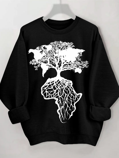 Women's Africa Is The Root Of The World Art Print Cotton Long Sleeve T-Shirt Thin Sweatshirt