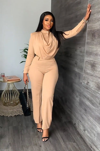 Button Turtleneck Long Sleeve Top Pants Set[Pre Order]