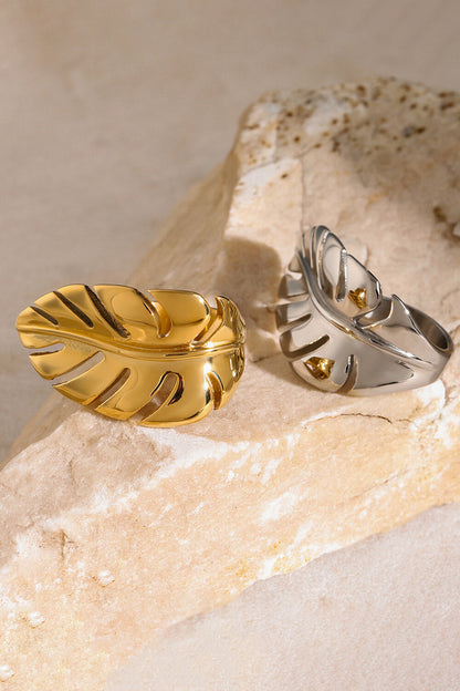 Leaf Shaped Fashionable Metallic Sheen Open Rings
