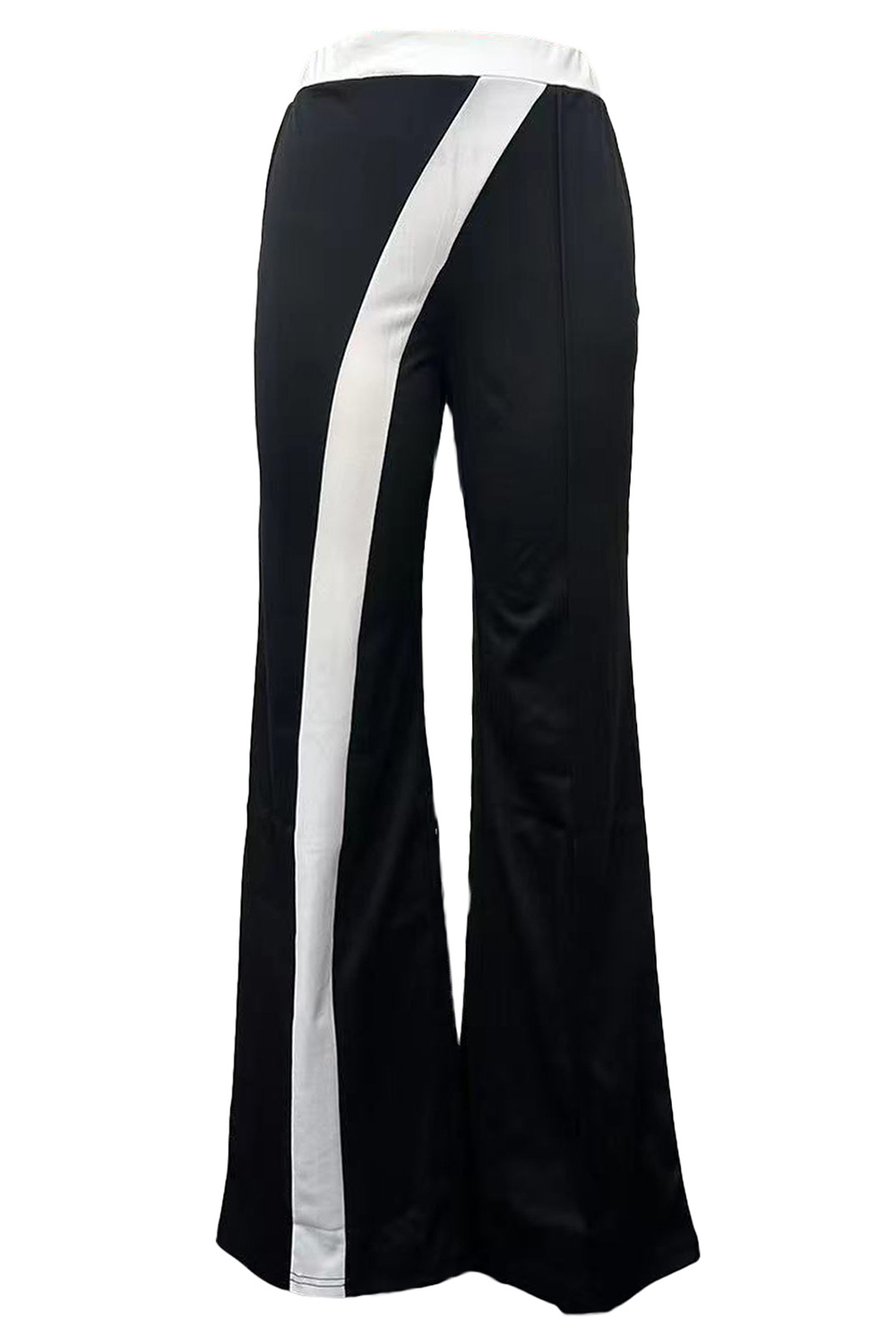 High Waist Contrast Trim Casual Pants-Black