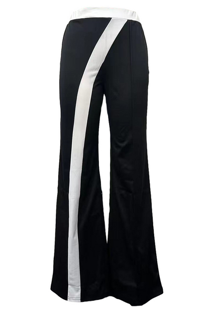 High Waist Contrast Trim Casual Pants-Black