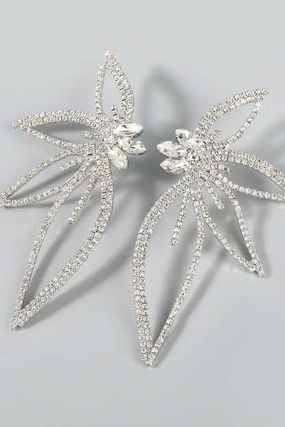 Rhinestone Leaf Alloy Glass Drill Dangle Earrings