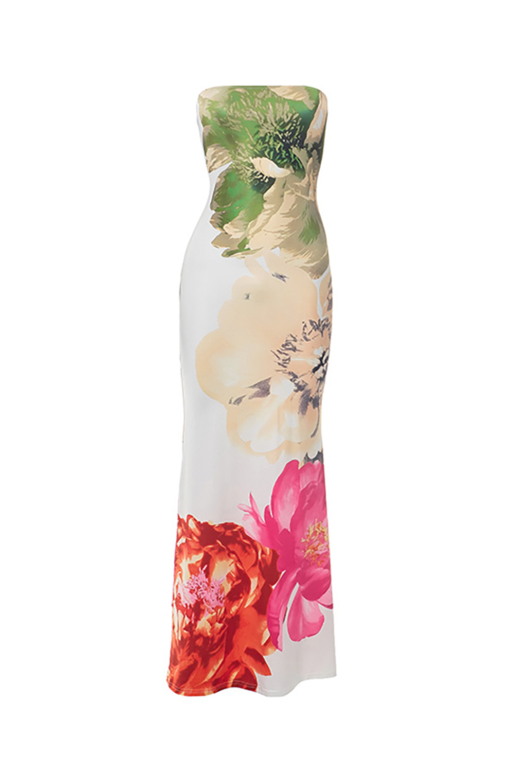 Floral Print Bodycon Maxi Tube Dresses-White
