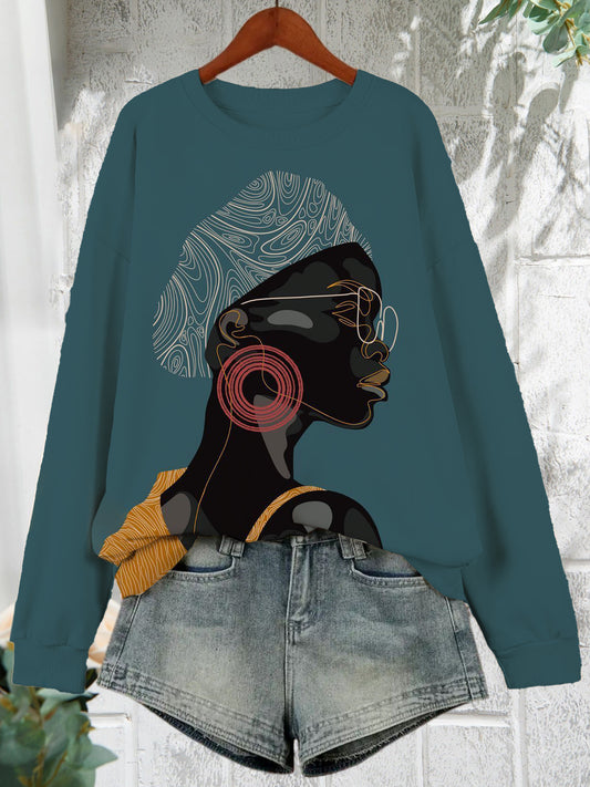 Women's Line Drawing Black African Woman Print Sweatshirt