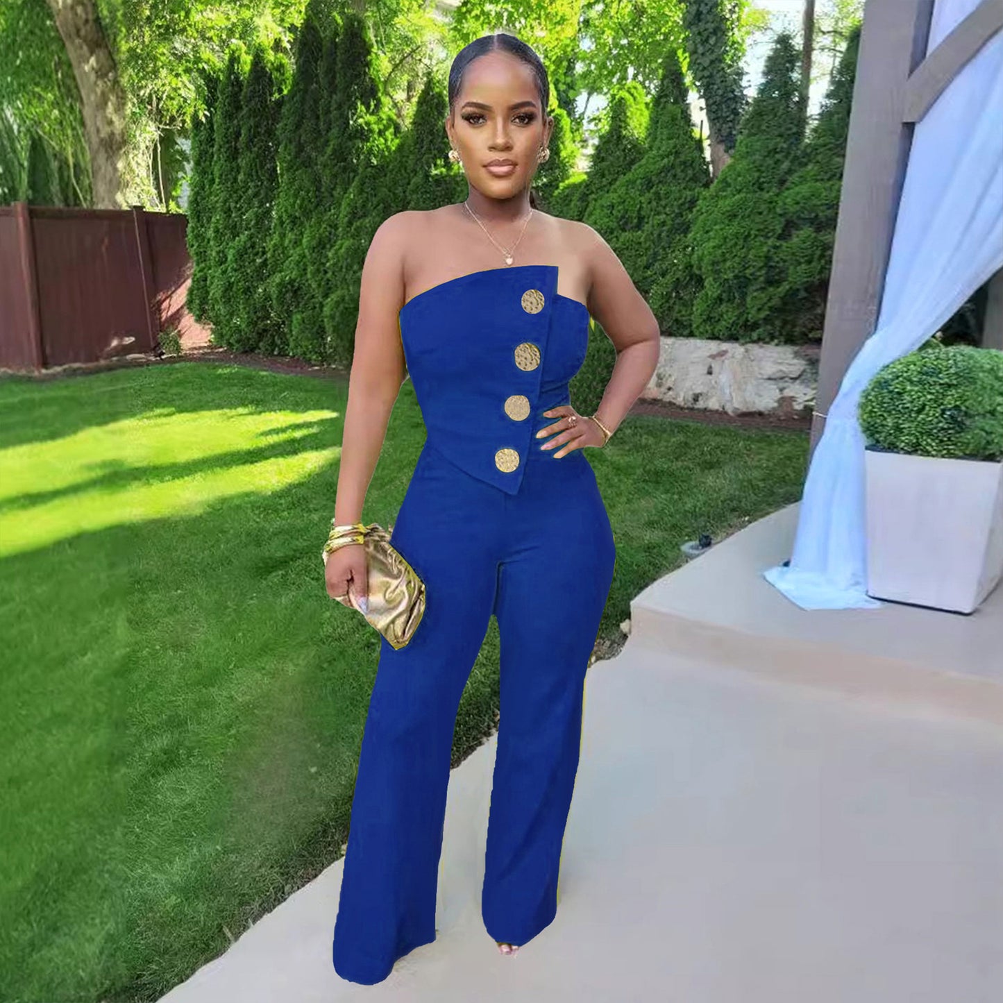 Sleeveless Tube Top Sheath Stretchy Wide-Leg Jumpsuit