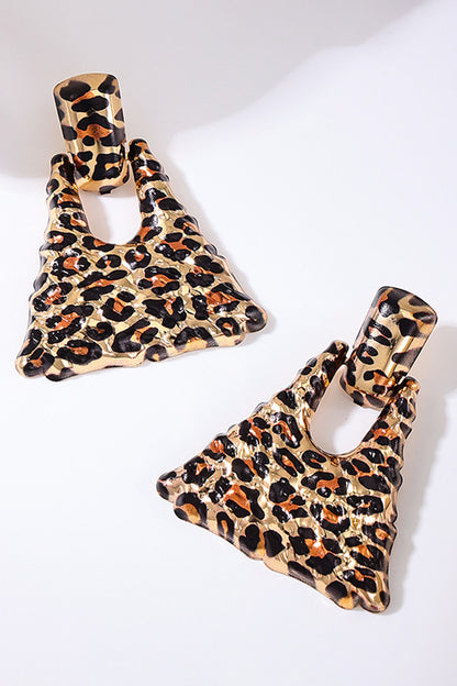 Geometric Shaped Textured Leopard Print Alloy Dangle Earrings