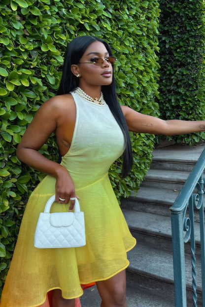 Ombre Print Hem Sleeveless Party Maxi Mullet Dresses-Yellow [Pre Order]