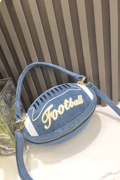 Letter Colorblock Print Zipper American Football Shaped Handbag