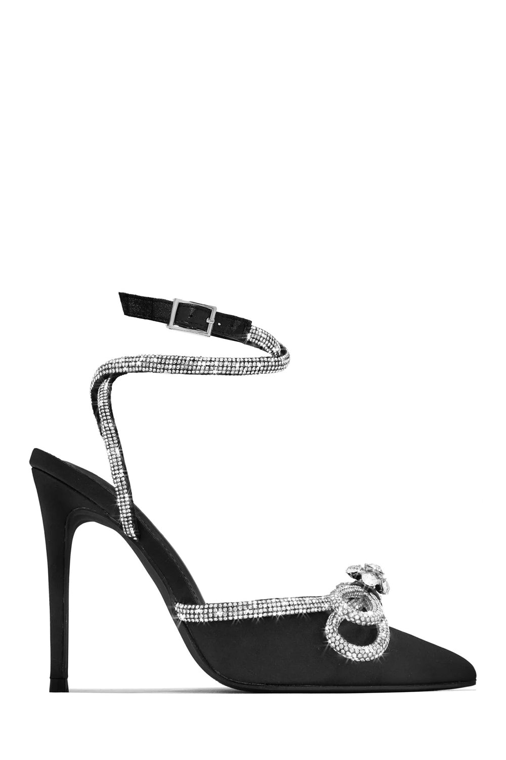 Glittering Rhinestone Bow Decor Pointed Toe Party Stiletto Heels-Black