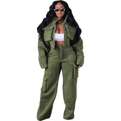 Autumn and winter wool polar fleece three-dimensional zipper suit