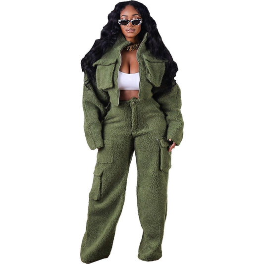 Autumn and winter wool polar fleece three-dimensional zipper suit