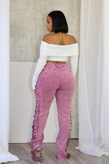 Side Lace Up Denim Jeans