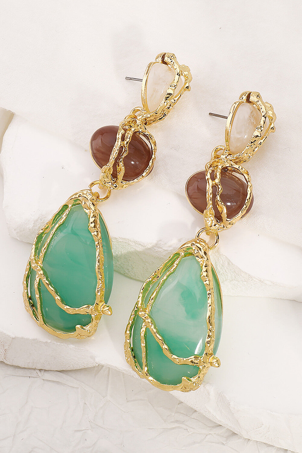 Alloy Wrapped Drop Shaped Pendant Colorblock Dangle Earrings