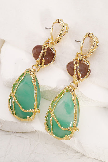 Alloy Wrapped Drop Shaped Pendant Colorblock Dangle Earrings