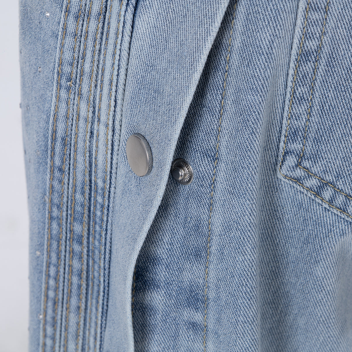High-Waisted Rhinestone Embellished Side Button Jeans