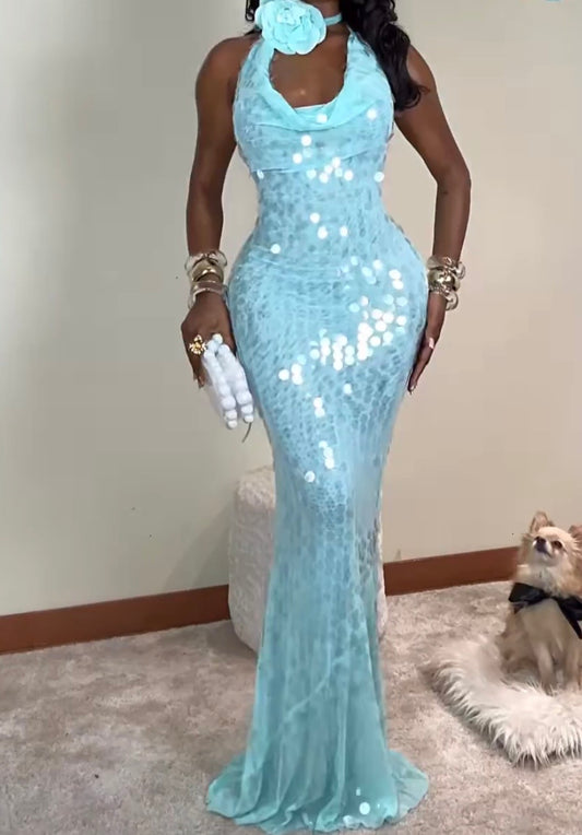 Fashion Eye-Catching Sexy Slim-Fit Halter Sequined Jumpsuit