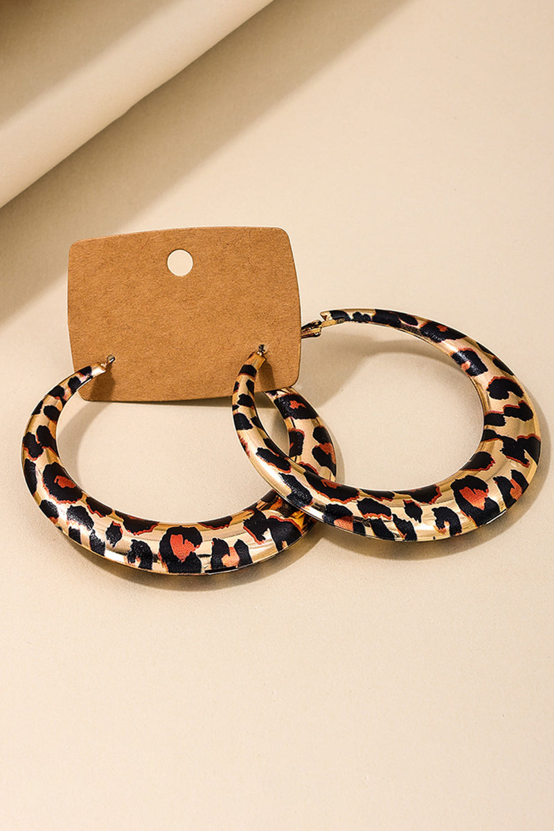 Leopard Print Round Shaped Fashionable Alloy Hoop Earrings