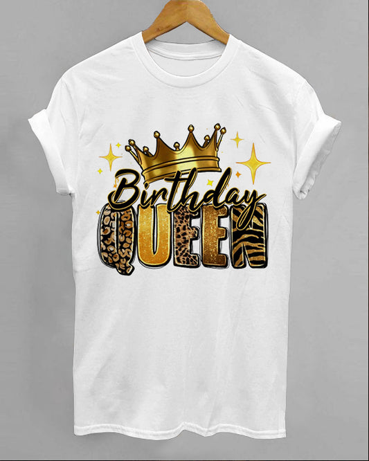 Birthday Queen Birthday Girl Cotton Crew Neck Short Sleeve Shirt