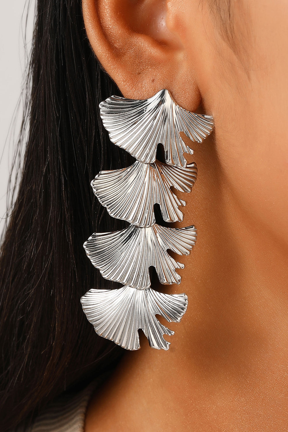 Metallic Sheen Ginkgo Leaf Shaped Fashionable Dangle Earrings