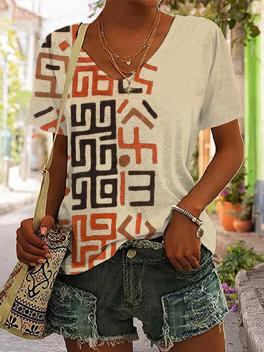 Women's African Traditional Patterns V Neck T-Shirt