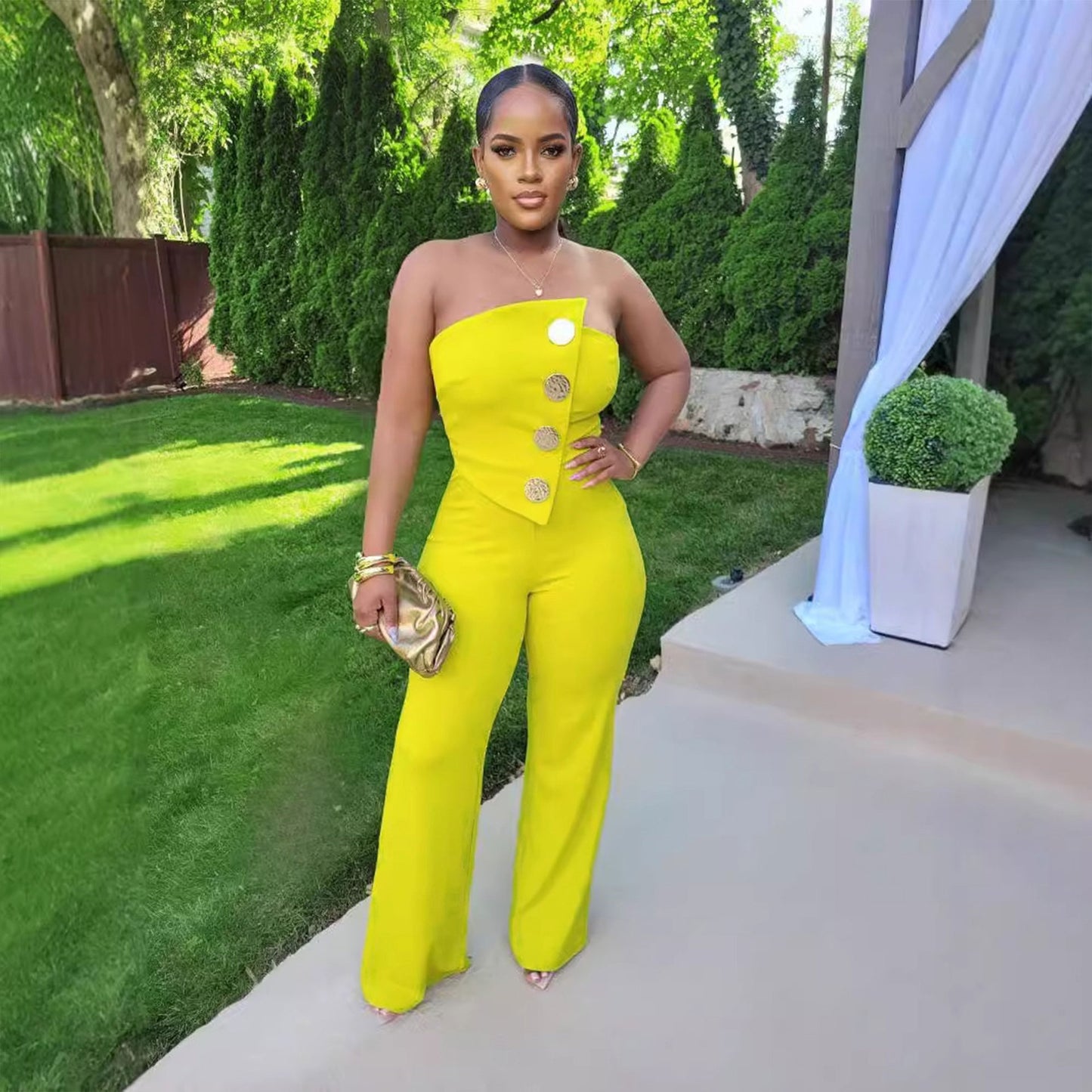 Sleeveless Tube Top Sheath Stretchy Wide-Leg Jumpsuit