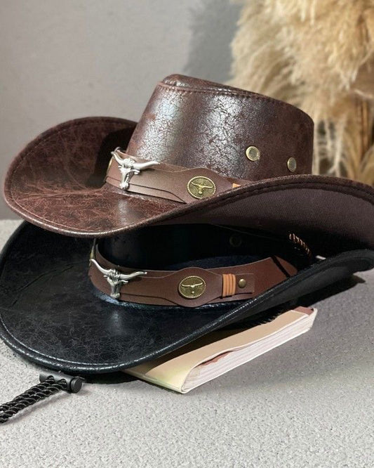 Western Retro Cow Head Leather Hat
