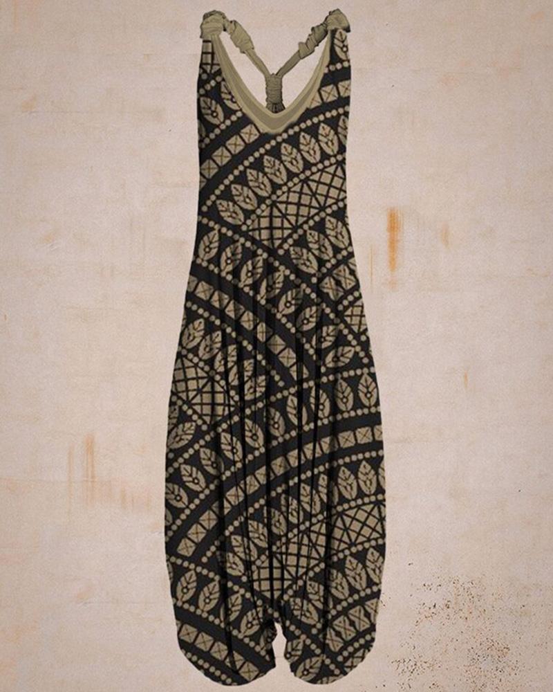 Casual personality ethnic style printing loose jumpsuit