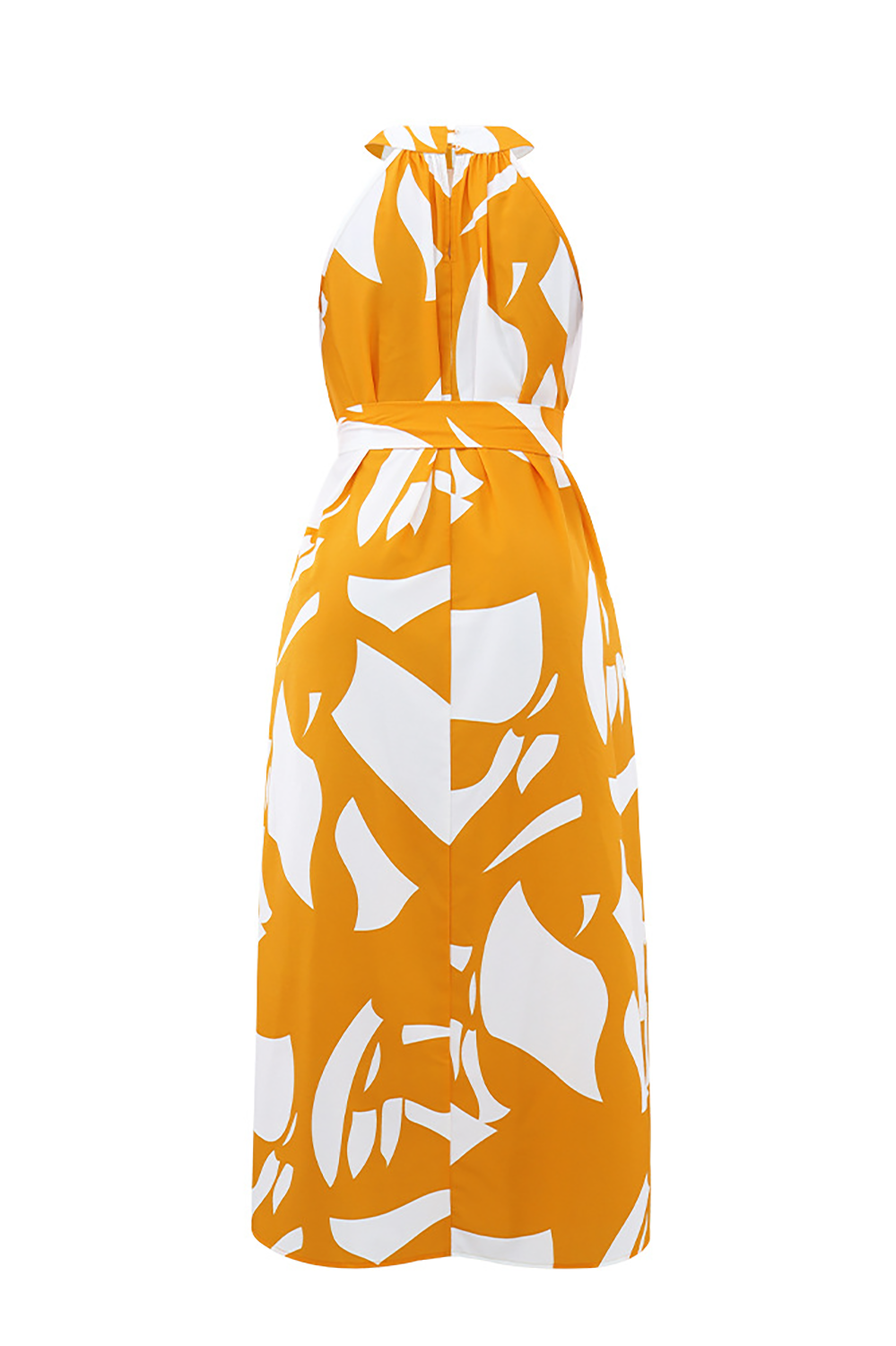 Abstract Print Sleeveless Halter Neck Tie Up A-Line Maxi Dresses-Orange