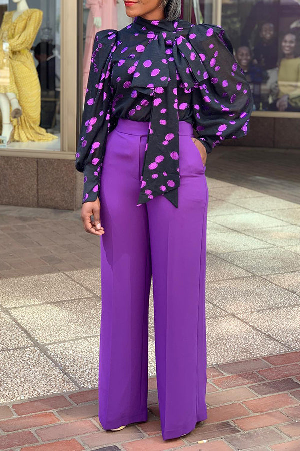 Stylish Polka Dot Top & Tailored Pants Set