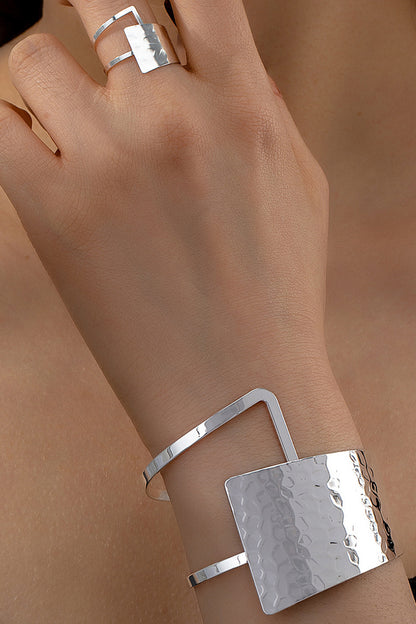 Metallic Sheen Irregular Shaped Open Cuff Bracelet Rings 2pcs Set