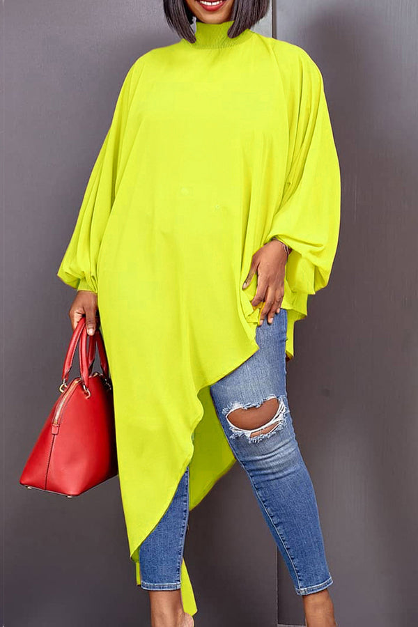 Irregular Hem Lantern Sleeve Top