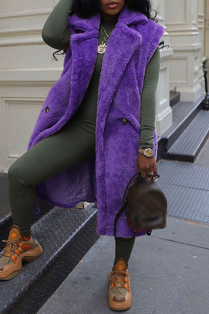 Casual Solid Cardigan Turndown Collar Outerwear