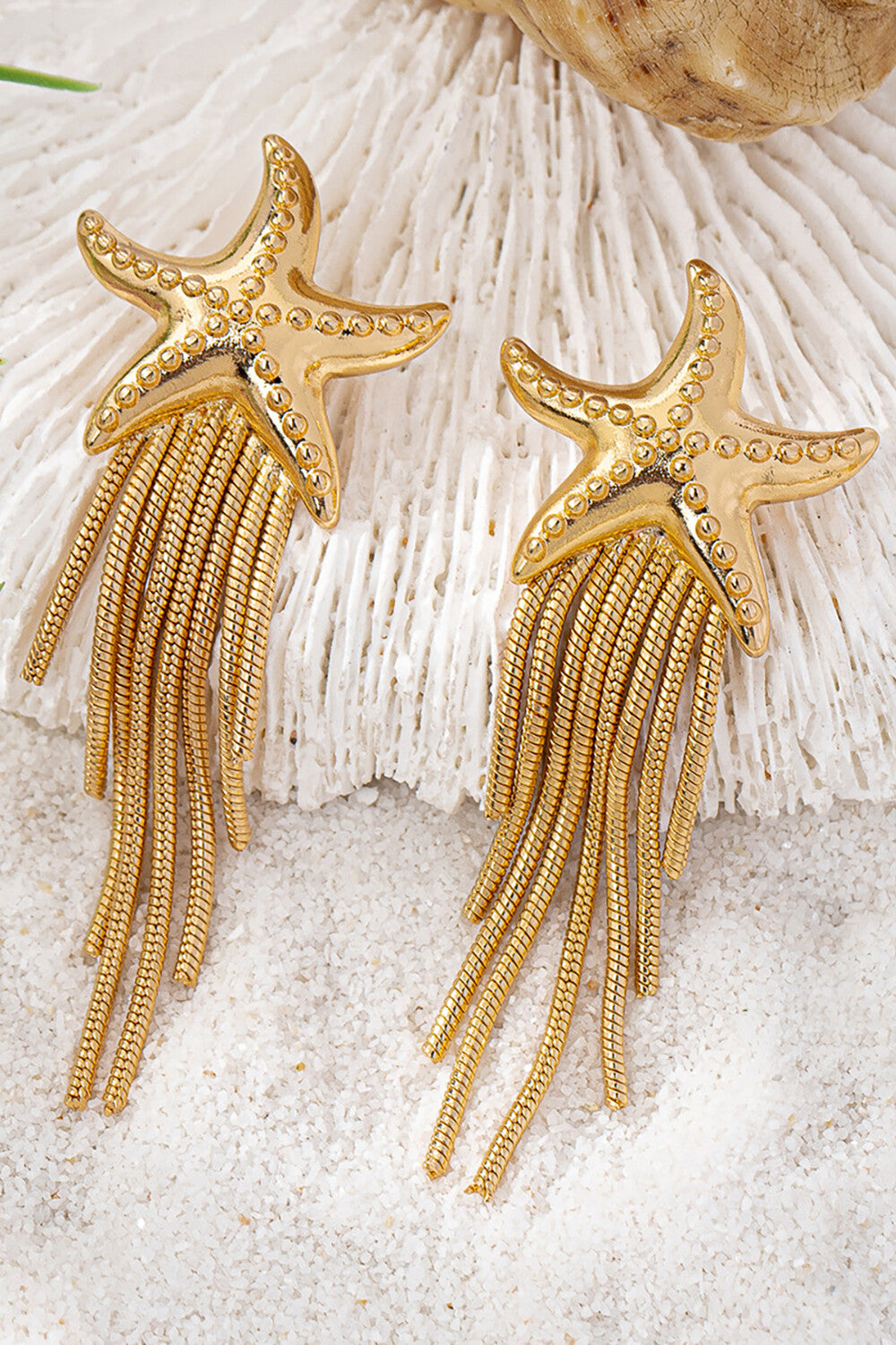 Alloy Starfish Design Fringed Dangle Earrings