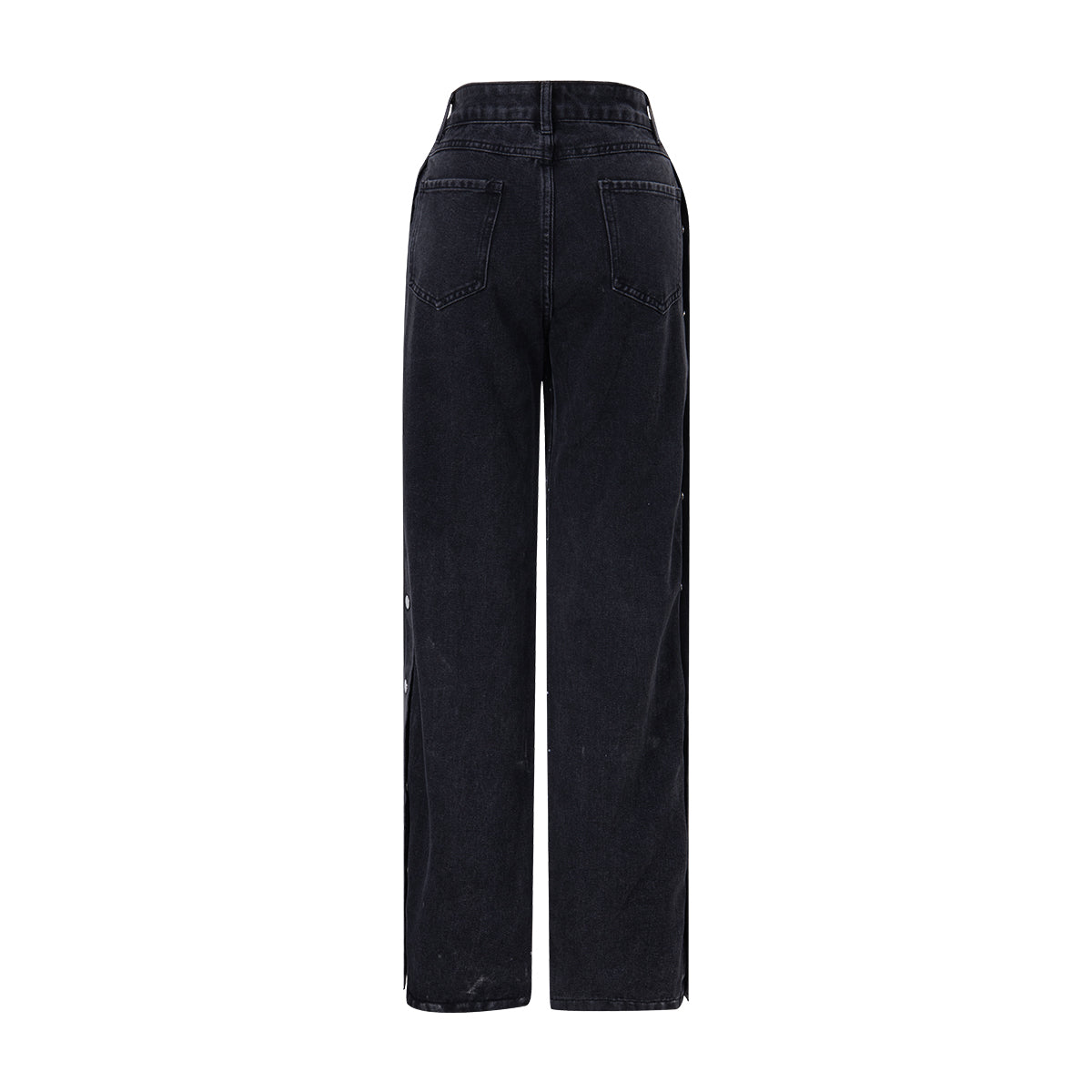 High-Waisted Rhinestone Embellished Side Button Jeans