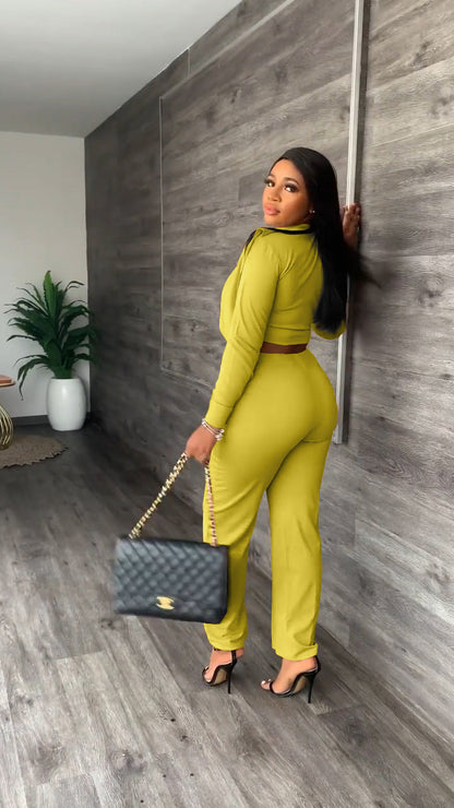 Button Turtleneck Long Sleeve Top Pants Set[Pre Order]