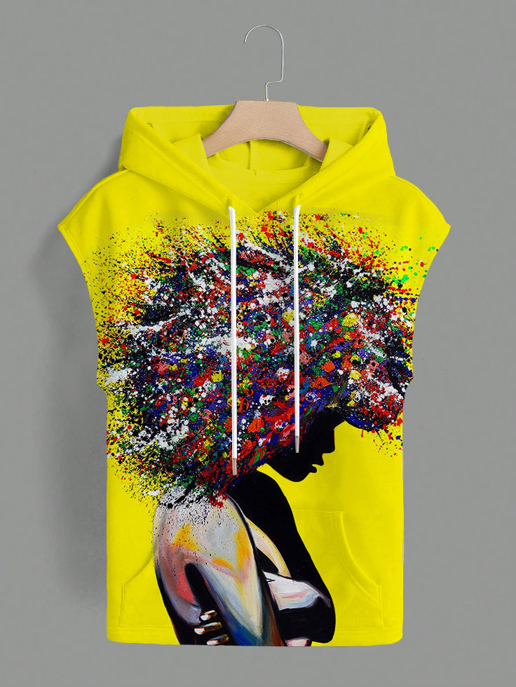 Color Oil Painting Afro Girl Pocket Drawstring Hooded Tee