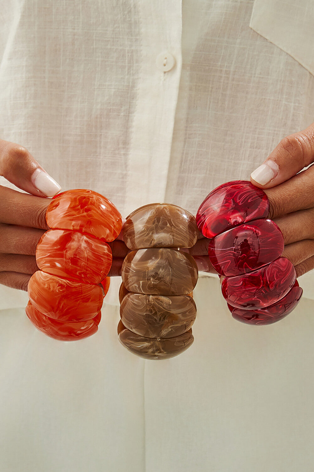 Marble Print Halloween Style Pumpkin Shape Resin Wide Bracelet