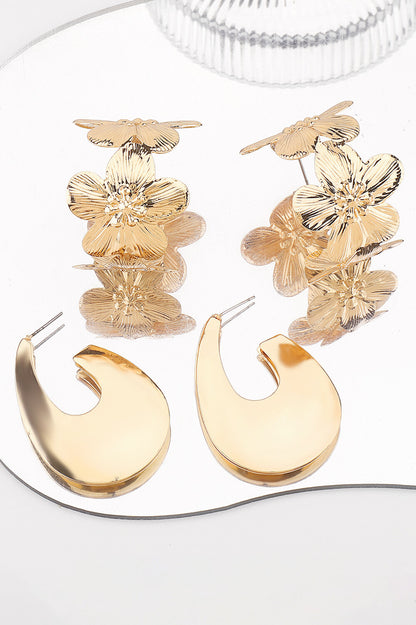 Alloy Flower Design Fashionable C-Shaped Hoop Earrings