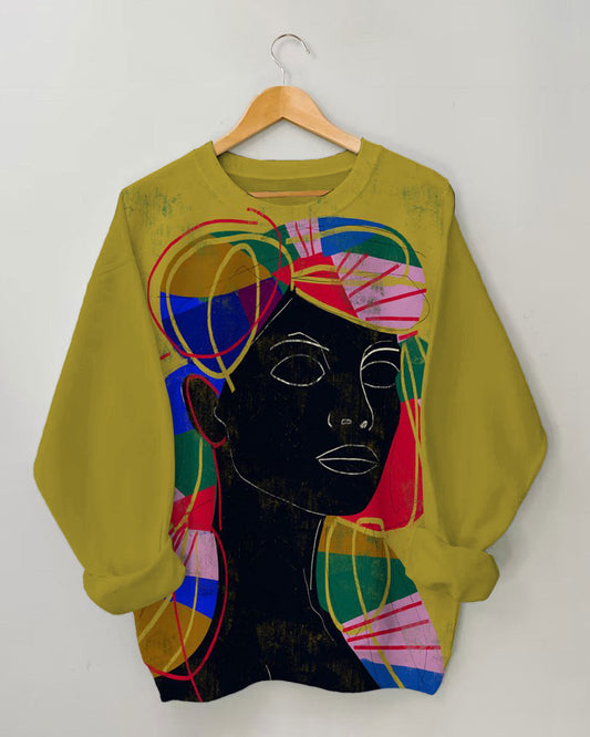 Women's Fashion Abstract Colorful Face Print Long Sleeve Sweatshirt