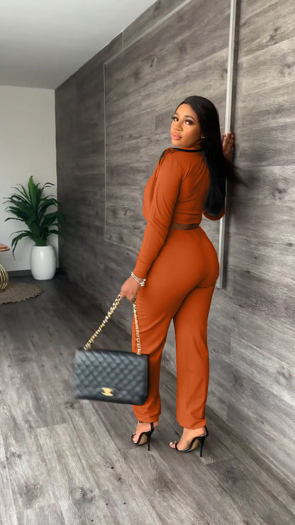 Button Turtleneck Long Sleeve Top Pants Set[Pre Order]