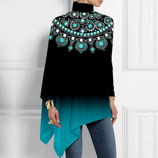Geometric Polka Dot Gradient Half Turtleneck Loose Hem Top