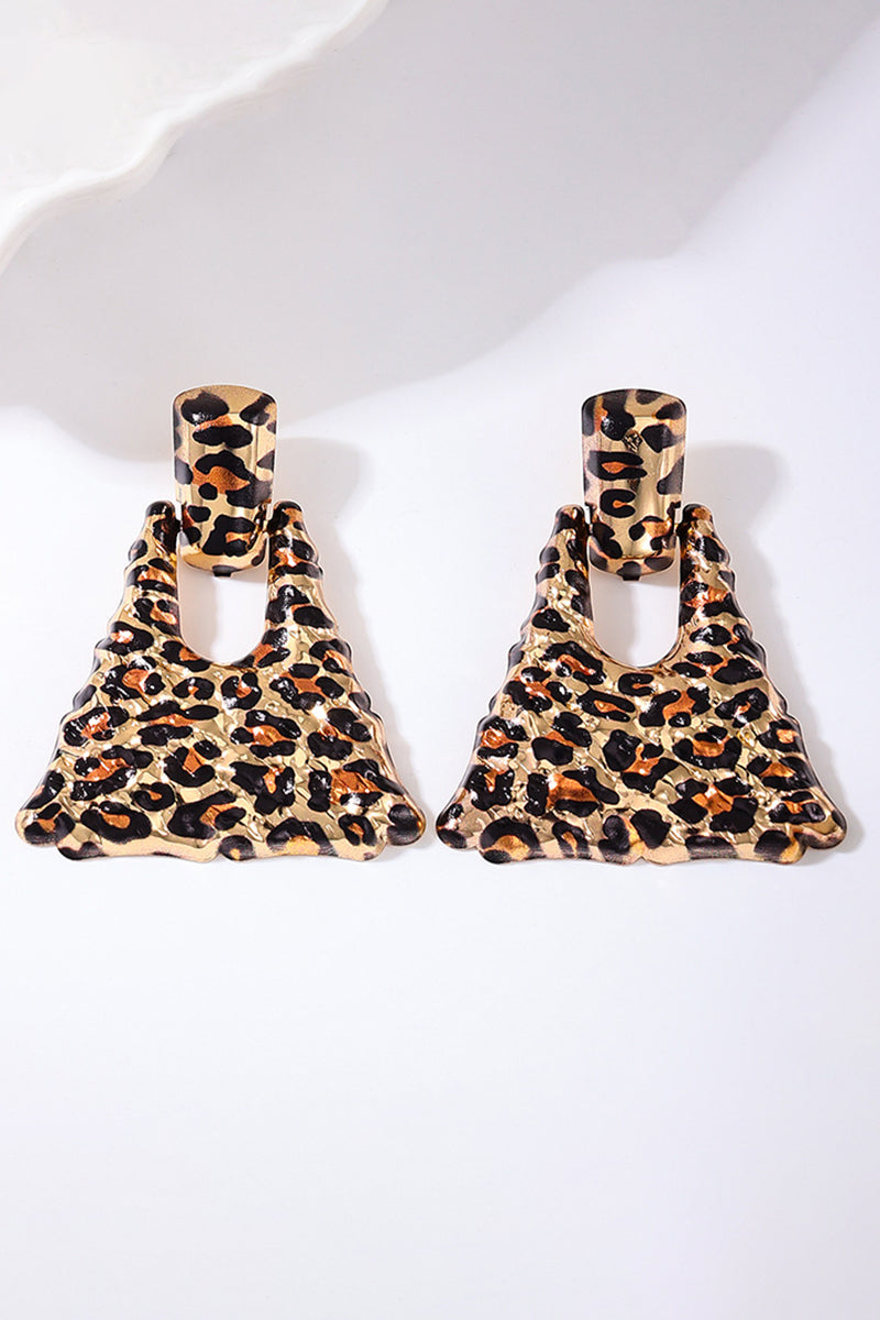 Geometric Shaped Textured Leopard Print Alloy Dangle Earrings