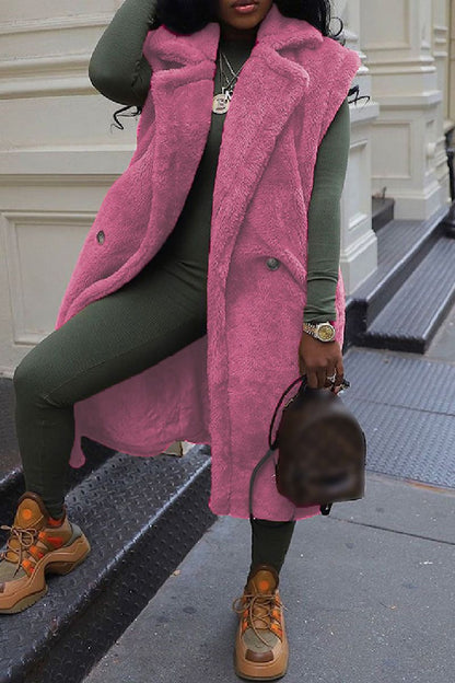 Casual Solid Cardigan Turndown Collar Outerwear
