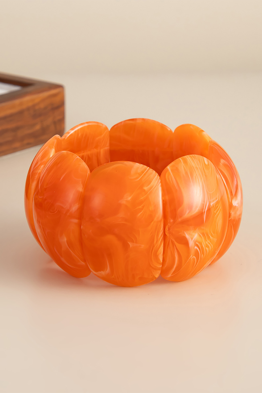 Marble Print Halloween Style Pumpkin Shape Resin Wide Bracelet