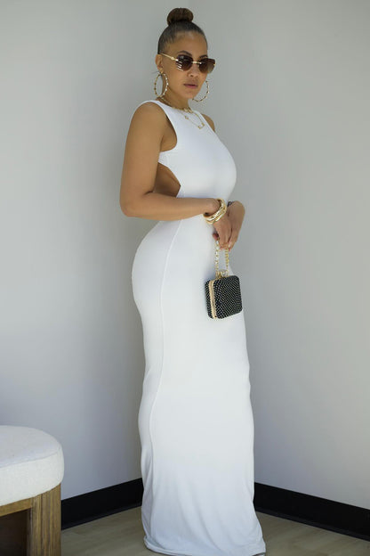 Backless Slim-Fit Sleeveless Solid Party Maxi Dresses-White [Pre Order]