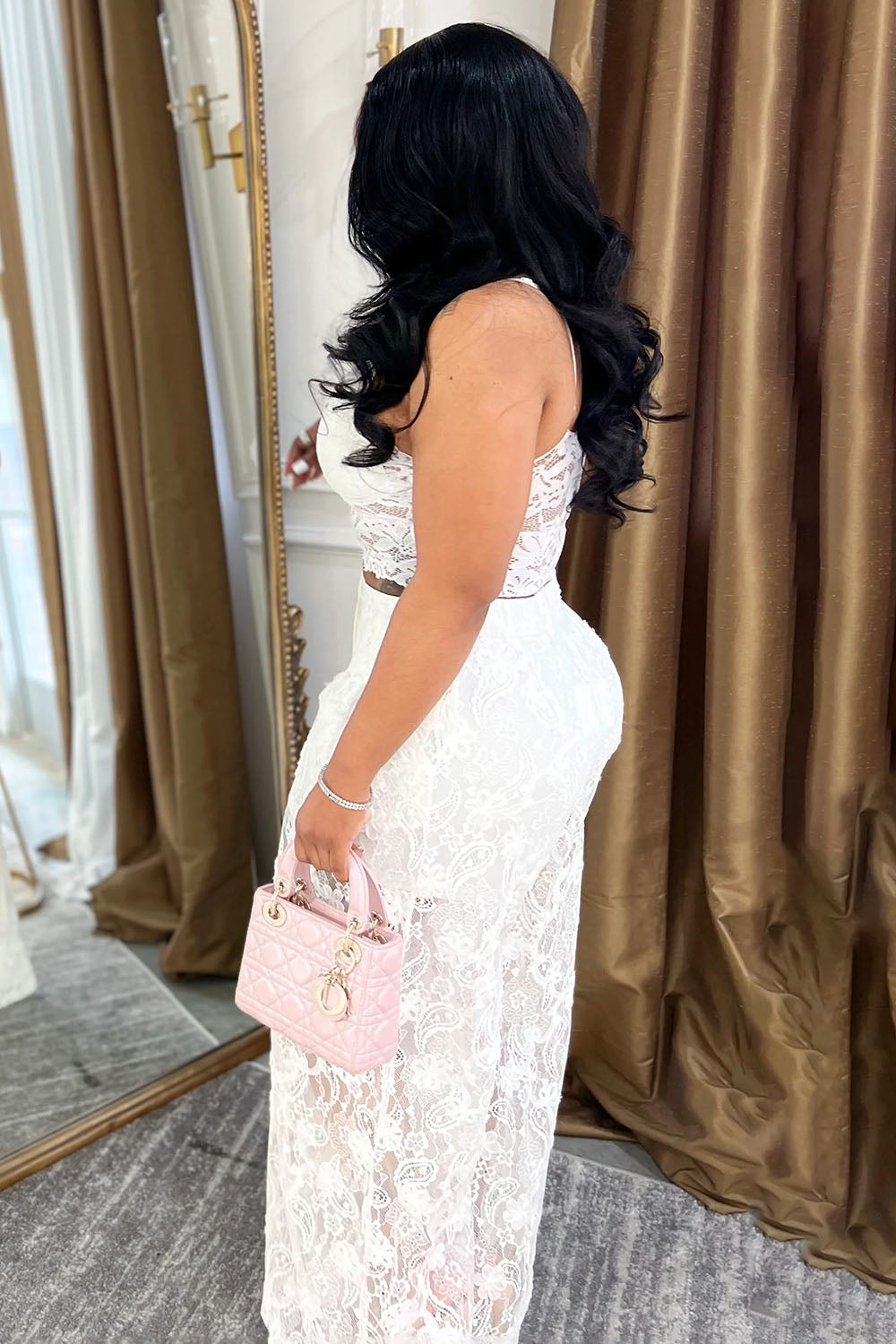 Cami Crop Top Guipure Lace Wide Leg Pants Party 2pcs Set-White [Pre Order]