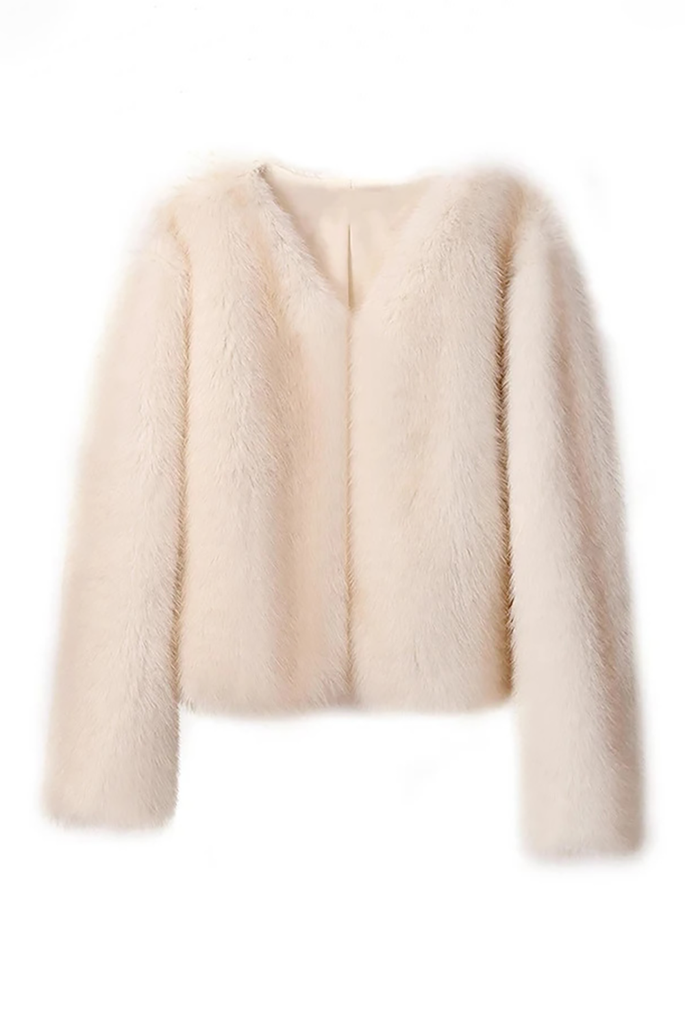 Fuzzy Long Sleeve Faux Fur Crop Coat-Coffee