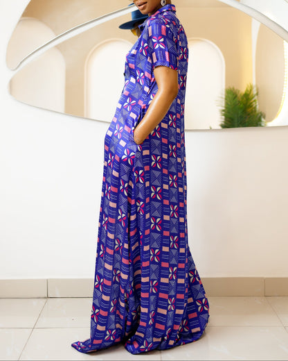 Women's Long Casual Print Short Sleeve Maxi Dress