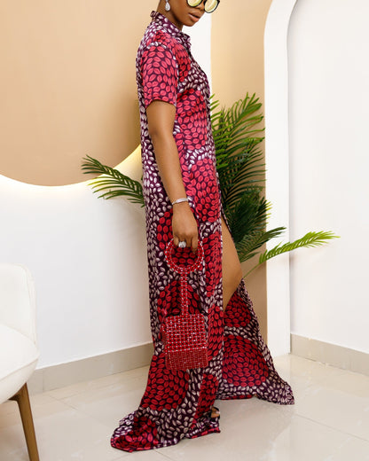 Women's Casual Print Short Sleeve Kaftan Maxi Dress