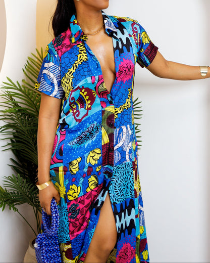 Women's Casual Print Kaftan Maxi Dress
